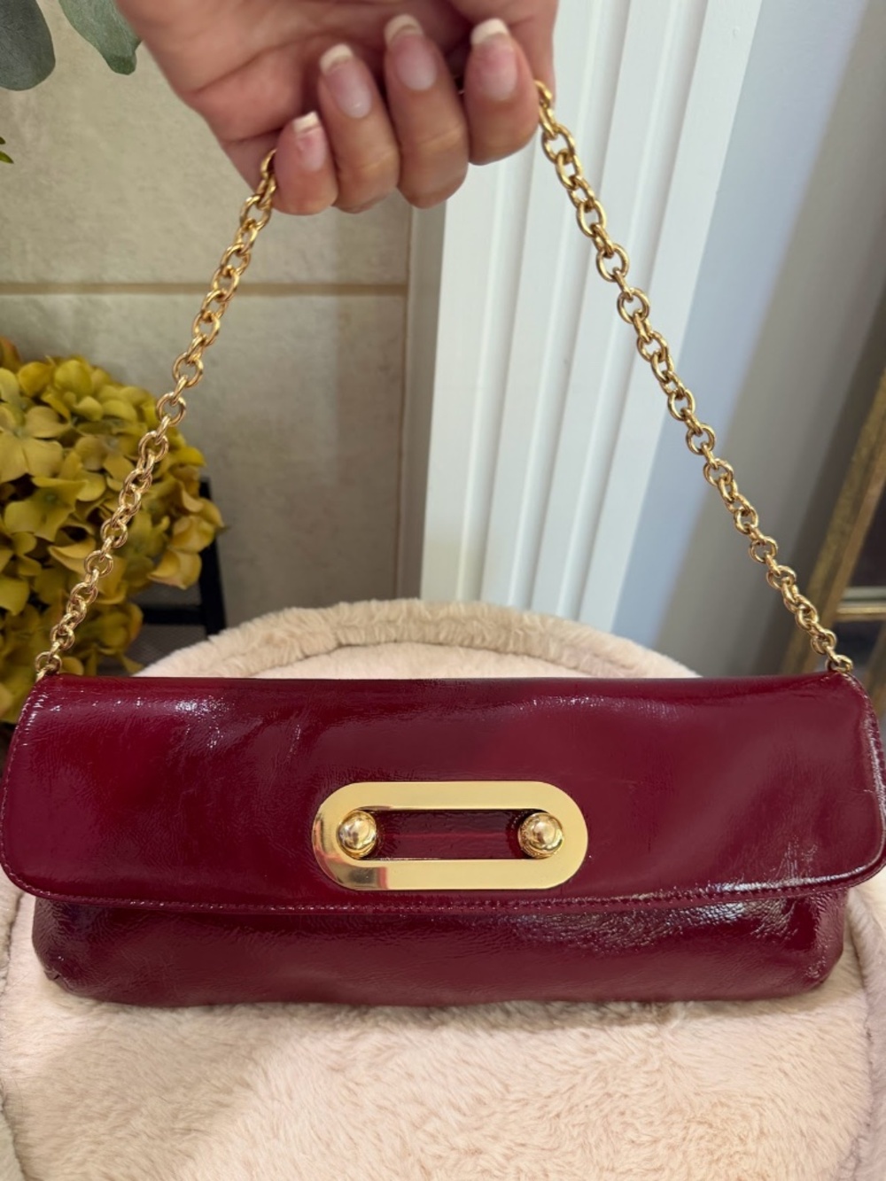 Hobo International Burgundy Patent Leather Shoulder Clutch Bag Evening Purse - Picture 6 of 6